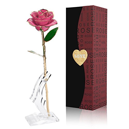 Rosa Oro 24 K Rosas Eterna Flores Artificiales Mejor Regalo Con Soporte Transparente y Caja Regalo para Esposa Mom Novia En Navidad, San Valentín, Cumpleaños, Día de la Madr, el Día de San Valentín