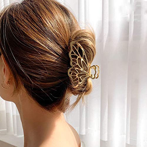 Runmi Pinzas para el cabello con mariposa, pinzas para el pelo, de metal, garras grandes para el cabello, accesorios para mujeres y niñas (2 unidades)