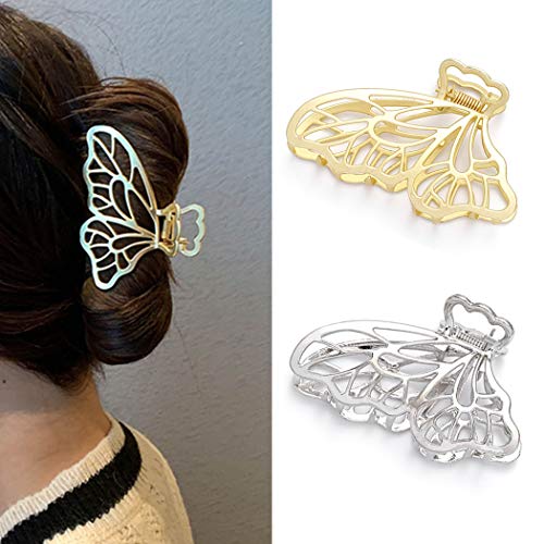 Runmi Pinzas para el cabello con mariposa, pinzas para el pelo, de metal, garras grandes para el cabello, accesorios para mujeres y niñas (2 unidades)