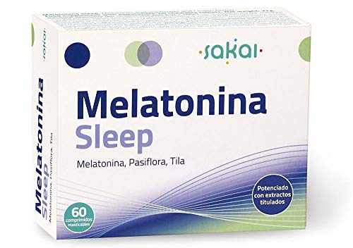 Sakai - Melatonina Sleep 60 comprimidos masticables- Conciliación rápida del Sueño- Efecto Duradero- Dormir bien- Melatonina, Pasiflora y Tila- 1,9mg de Melatonina- Descanso Prolongado y Reparador