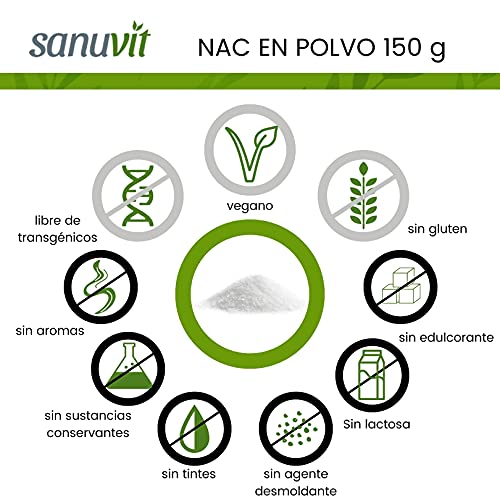 Sanuvit® - Polvo NAC | 150 g por bolsa | Suministro de 6 meses | N-acetil-L-cisteína | Alta biodisponibilidad y tolerancia | Vegano