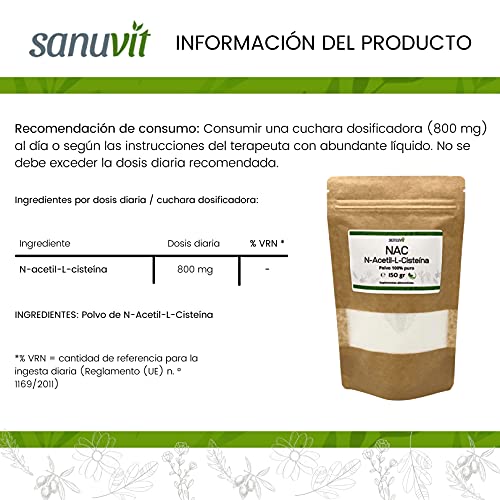 Sanuvit® - Polvo NAC | 150 g por bolsa | Suministro de 6 meses | N-acetil-L-cisteína | Alta biodisponibilidad y tolerancia | Vegano