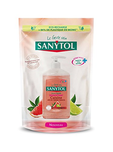 Sanytol Cocina Desinfectante Repuesto de jabón del pomelo rosado y lima - 200 ml - Conjunto de 5