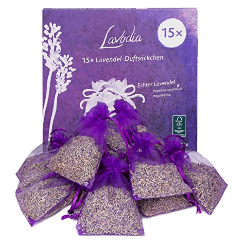 Saquitos de Lavanda: 15x saquitos para Armario, Cama y guardarropa – Lavanda Seca como ambientador del hogar o saquitos para el Armario de la Ropa – 15x7g bolsitas de Lavanda para Armario de Lavodia