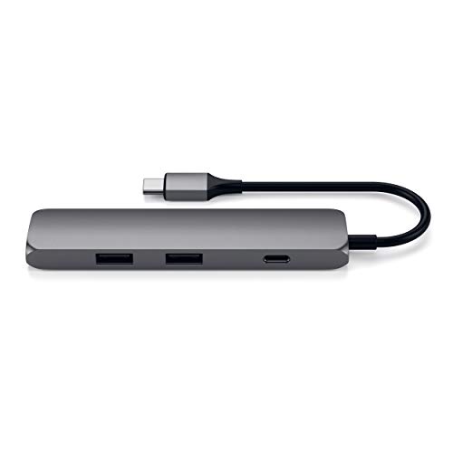 Satechi Adaptador Multi-Puertos Slim, Tipo-C de Aluminio con Puerto de Carga USB-C, 4K HDMI, USB 3.0, color Gris Sideral