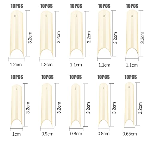 SAVITA 100 Puntas de Uñas C Curvas Tips Uñas Largas con Caja para Salones de Manicura y Decoración de Uñas DIY 10 Tamaños (Natural)
