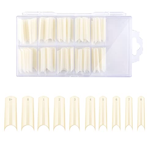 SAVITA 100 Puntas de Uñas C Curvas Tips Uñas Largas con Caja para Salones de Manicura y Decoración de Uñas DIY 10 Tamaños (Natural)