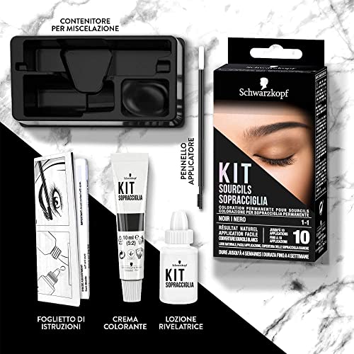 Schwarzkopf - Kit de ceja, coloración permanente para cejas, hasta 10 aplicaciones, tono 1-1, negro, 17 ml