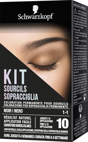 Schwarzkopf - Kit de ceja, coloración permanente para cejas, hasta 10 aplicaciones, tono 1-1, negro, 17 ml