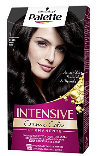 Schwarzkopf Palette Intensive Creme Color - Tono 1 cabello Negro - Coloración Permanente de Cuidado con Aceite de Marula – Óptima cobertura de canas – Color duradero hasta 8 semanas