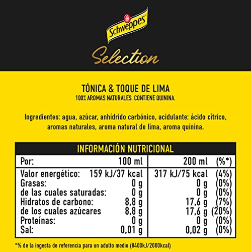 Schweppes Selection Tónica con un toque de Lima, Bebida Refrescante - Vidrio, Pack 4x20cl