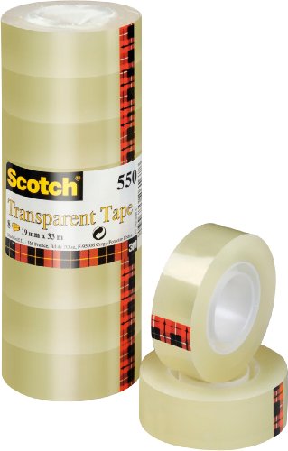 Scotch Cinta Adhesiva Transparente - 8 rollos - 19mm x 33m - Cinta Adhesiva para Uso General para el Colegio, el Hogar y la Oficina