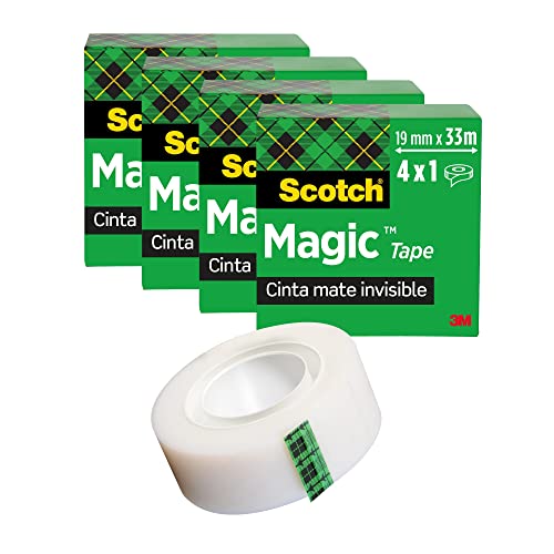 Scotch Magic - Cinta invisible en caja individual (4 cajas), 19 mm x 33 m