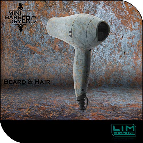 Secador barba y cabello LIM HAIR MINI BARBER DRYER. Diseñado con función secado barba y secado cabello. Diseño óxído. 1200 W. Tamaño mini. Apto para viaje, gimnasio. Boquilla, difusor y bolsa viaje.