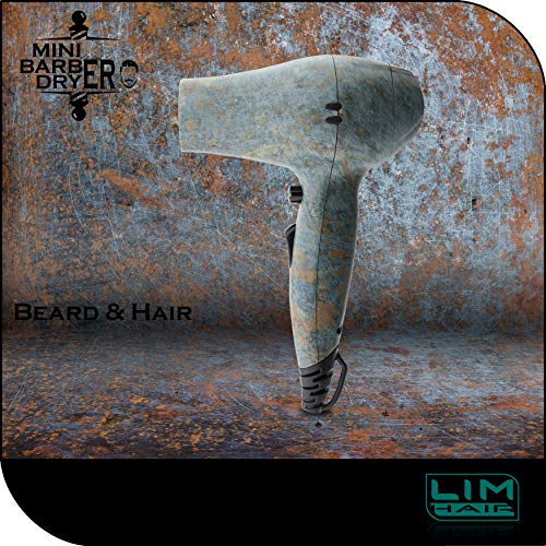 Secador barba y cabello LIM HAIR MINI BARBER DRYER. Diseñado con función secado barba y secado cabello. Diseño óxído. 1200 W. Tamaño mini. Apto para viaje, gimnasio. Boquilla, difusor y bolsa viaje.