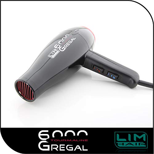 Secador de cabello LIM HAIR GREGAL 6000. Made in Spain. Alta potencia 2350 W. Profesional para salón peluquería. Mango reducidas dimensiones. Doble boquilla