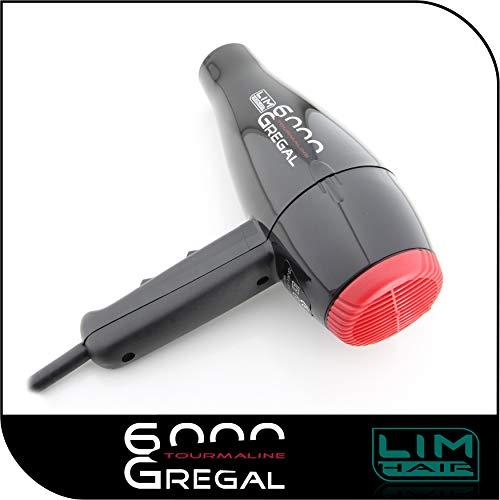 Secador de cabello LIM HAIR GREGAL 6000. Made in Spain. Alta potencia 2350 W. Profesional para salón peluquería. Mango reducidas dimensiones. Doble boquilla