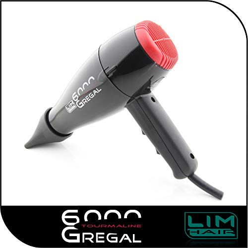 Secador de cabello LIM HAIR GREGAL 6000. Made in Spain. Alta potencia 2350 W. Profesional para salón peluquería. Mango reducidas dimensiones. Doble boquilla