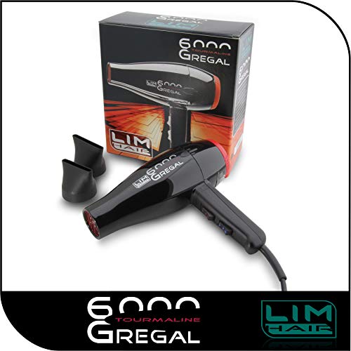 Secador de cabello LIM HAIR GREGAL 6000. Made in Spain. Alta potencia 2350 W. Profesional para salón peluquería. Mango reducidas dimensiones. Doble boquilla