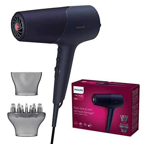 Secador de pelo de la serie 5000 de Philips con tecnología ThermoShield, 3 posiciones de calor y 2 de velocidad, potencia de secado de 2300 W, BHD510/00