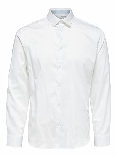 SELECTED HOMME Slhslimflex-Park LS B Noos-Camiseta Camisa, Blanco Brillante 1, L para Hombre