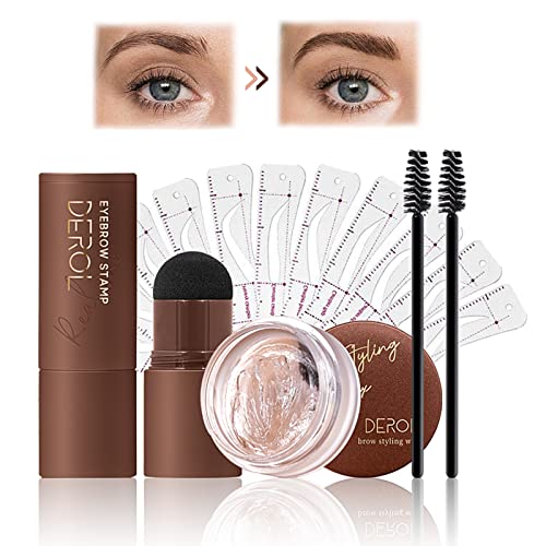 Sello de Cejas, Cejas Maquillaje Kit, EyeBrow Stamp Kit Contiene Polvo para Cejas de Color Marrón Oscuro, Gel para Cejas, Cepillo para Cejas, Plantilla Cejas