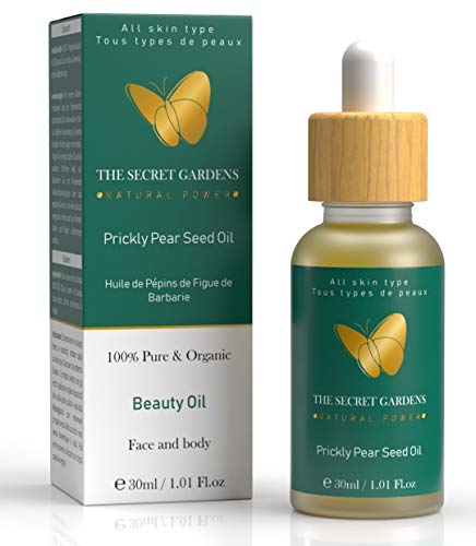 Sérum natural - Aceite de Semillas de Higo Chumbo de The Secret Gardens, 100% puro y con certificado orgánico, 30ml - Anti-ojeras, Anti-arrugas, Anti-envejecimiento. Hidratante para rostro & cuerpo
