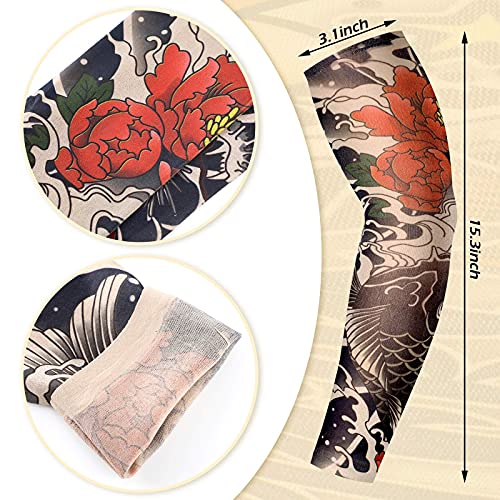 Set de Mangas de Tatuaje de 12 Piezas Mangas de Brazo de Protección Solar Falsas Guantes de Brazo de Flor de Elasticidad Suave para Ciclismo (Patrón de Chic)