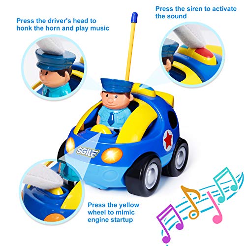 SGILE Coche Bebe de Cartoon, Coche Juguete con Luces y Música, Regalo para niños 1 2 3 años, Azul