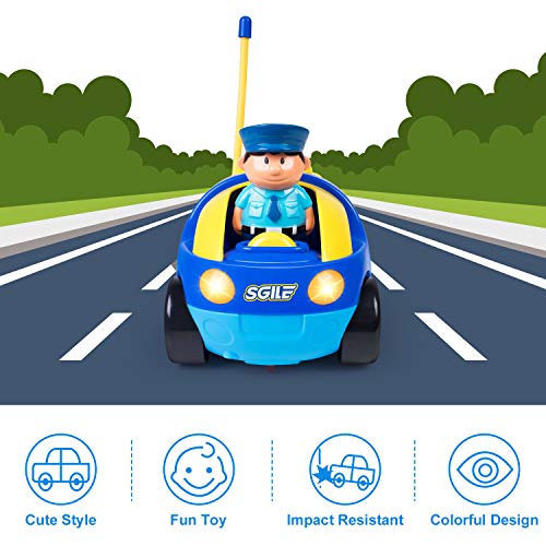 SGILE Coche Bebe de Cartoon, Coche Juguete con Luces y Música, Regalo para niños 1 2 3 años, Azul