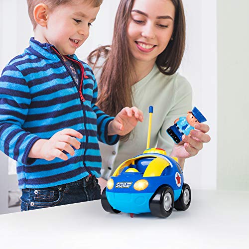 SGILE Coche Bebe de Cartoon, Coche Juguete con Luces y Música, Regalo para niños 1 2 3 años, Azul