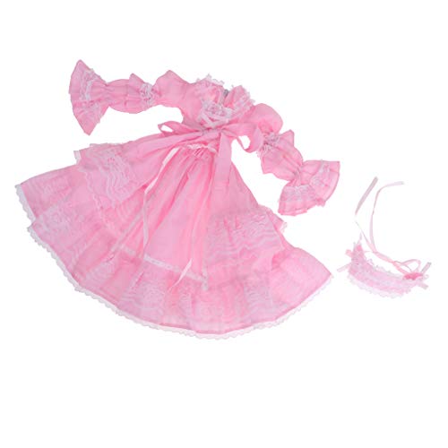 Sharplace Dulce Vestido de Manga Burbuja Princesa Ropa de Noche Disfraz con Banda de Cabello para 1/3 Muñecas Lolita - Rosado