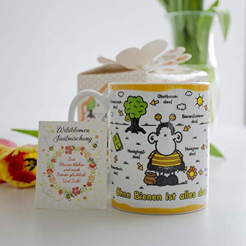 Sheepworld 46551 XL Bienen ist Alles doof, con semillas de flores silvestres, en caja de regalo, taza de porcelana, color blanco