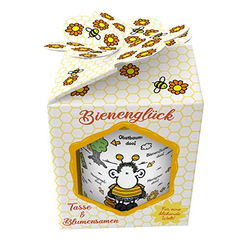 Sheepworld 46551 XL Bienen ist Alles doof, con semillas de flores silvestres, en caja de regalo, taza de porcelana, color blanco