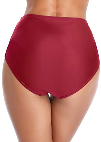 SHEKINI Ropa de Baño para Mujer Traje de Baño Vintage Cintua Alta Bikini Fondo Sexy Volantes Natación Retro Fruncido Estilo Trjes de Baño(Medium, Vino)