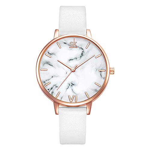 SHENGKE shengke señoras Reloj de Pulsera Creativas Mujeres Relojes Marca Reloj Mujeres Malla Vestido Reloj(White-Marble)