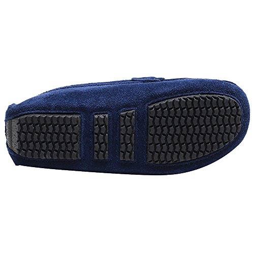 Shenn Chicos Niños Plano Tacón Comodidad Ante Cuero Ponerse Mocasines Zapatos 8221K(Azul Marino,32.5 EU)