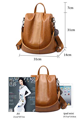 shepretty Mochila Cuero antirrobo para Mujer, 12911Marrón