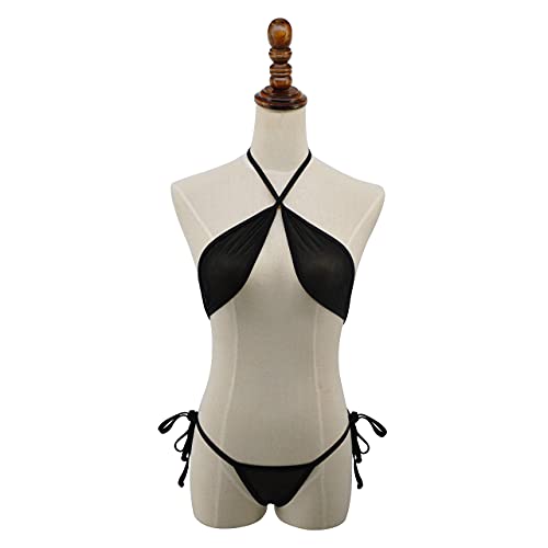 SHERRYLO Bikini de rejilla transparente Mini Micro Bikinis ver a través de la parte superior brasileña G String Tanga inferior trajes de baño escasos, Negro, Talla Única