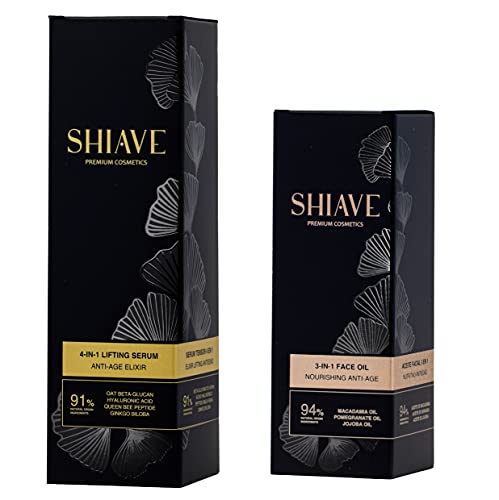 SHIAVE Premium Cosmetics Pack Sérum Tensor Lifting Facial + Aceite Facial Nutritivo, con ÁCIDO HIALURÓNICO PURO y ACEITE DE JOJOBA. Tu rutina Antiedad Antiarrugas de día y noche para mujer