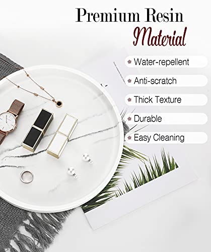 Shinowa Bandeja Redonda de Baño Resina, Decoración Hogar Organizador Cuarto Antideslizante Orden Almacenamiento Joyería Caja Toallas Cosméticos Maquillajes Velas, Blanco