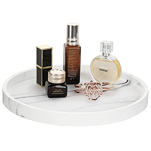 Shinowa Bandeja Redonda de Baño Resina, Decoración Hogar Organizador Cuarto Antideslizante Orden Almacenamiento Joyería Caja Toallas Cosméticos Maquillajes Velas, Blanco