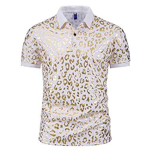 Shirt Hombre Solapa Botones Elástica Empalme Hombres Shirt Ocio Personalidad Estampado Moda Manga Corta Hombre Polo Deporte Al Aire Libre Golf De Negocios Hombre Shirt Músculo B-White L