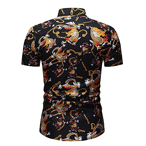 Shirts Shorts Hombres Transpirable Slim Fit Estampado Personalidad Hombres Conjunto Botones Vintage Tapeta con Cordones Hombres Manga Corta Sport Kent Collar Hombres Conjunto Playa C-C017 XXL