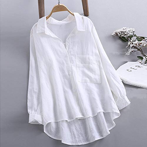 SHOBDW Ventas de liquidación Mujeres Daily Casual Sexy Mandarin Soft Collar Suelto de Lino Soild Botón Sólido Otoño Invierno Camisa de Manga Larga Blusa Tops(Blanco,XL)