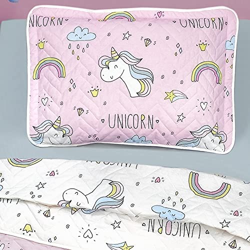 Sibiles - Colcha Bouti Niñas Estampado Unicornio 100% Algodón Turco Ranforce Cama 90 y 105 (180x240 cm)