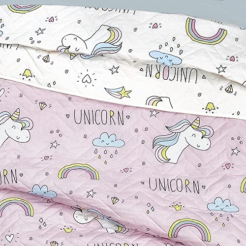 Sibiles - Colcha Bouti Niñas Estampado Unicornio 100% Algodón Turco Ranforce Cama 90 y 105 (180x240 cm)