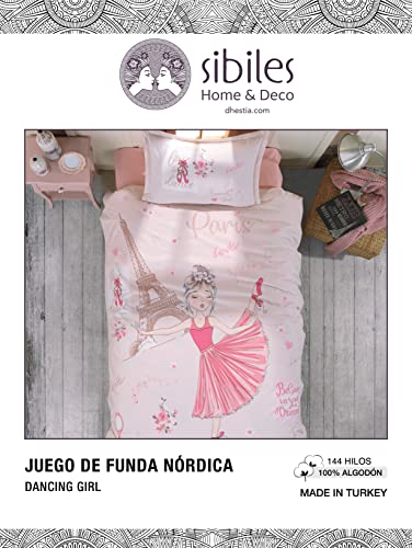 Sibiles - Funda Nórdica Cama 90 y 105 Niña 100% Algodón Turco Paris Dancing Girl (160x220 cm - Cama 90/105)