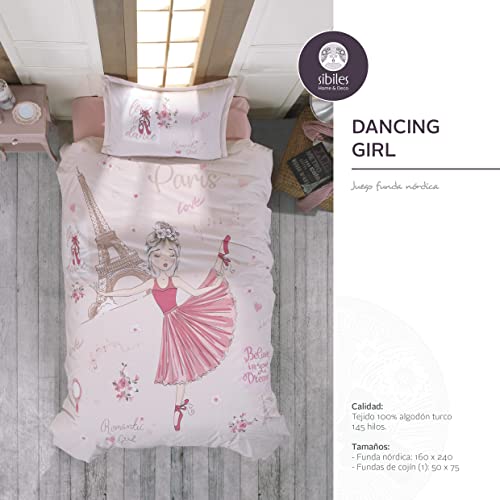 Sibiles - Funda Nórdica Cama 90 y 105 Niña 100% Algodón Turco Paris Dancing Girl (160x220 cm - Cama 90/105)