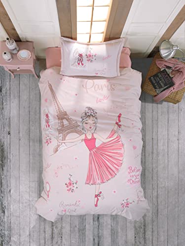 Sibiles - Funda Nórdica Cama 90 y 105 Niña 100% Algodón Turco Paris Dancing Girl (160x220 cm - Cama 90/105)